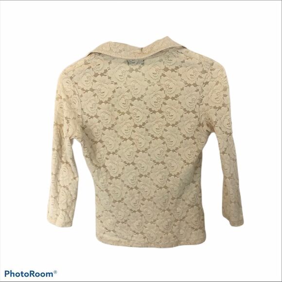 Wet Seal Cream‎ Colored Sheer Lace Collared Blouse - Picture 9 of 11